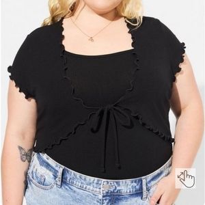 Torrid Black Fitted Supersoft Rib Lettuce Edge Cami Tank Cover Shrug Set